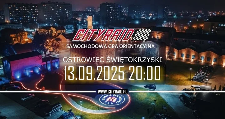 Obrazek przedstawia grafikę promocyjną wydarzenia Samochodowa gra orientacyjna CITYRAID w Ostrowcu Świętokrzyskim