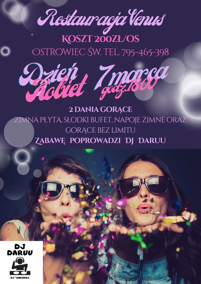 Grafika promocyjna wydarzenia Dzień Kobiet — wieczorne spotkanie 7 marca w Ostrowcu Świętokrzyskim