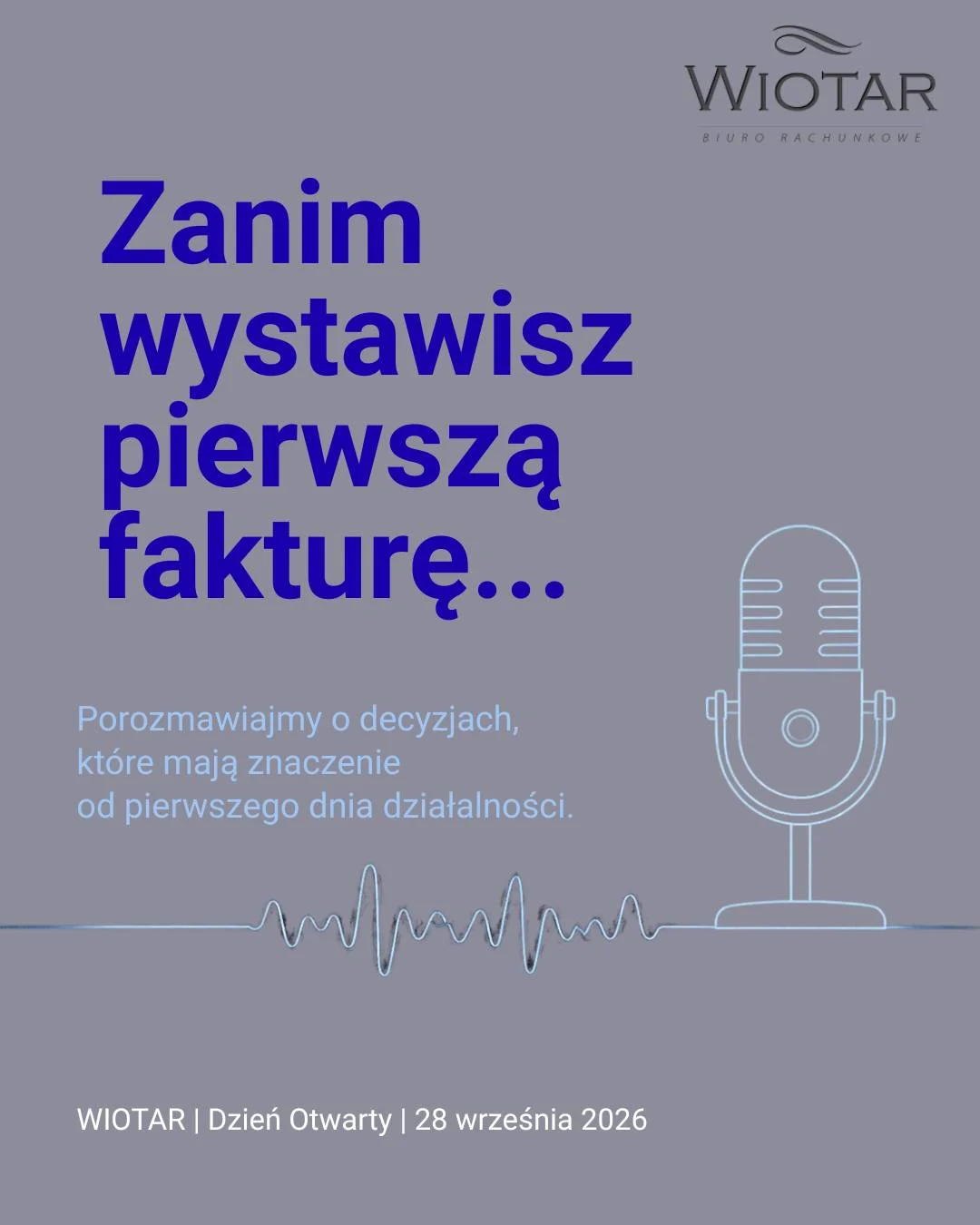 Grafika promocyjna wydarzenia Dzień Otwarty WIOTAR: firma i podatki