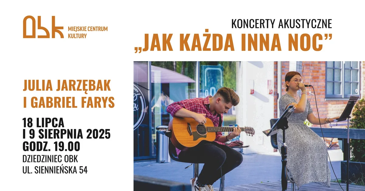 Grafika promocyjna wydarzenia Koncerty akustyczne Julii Jarzębak i Gabriela Farysa w Ostrowcu