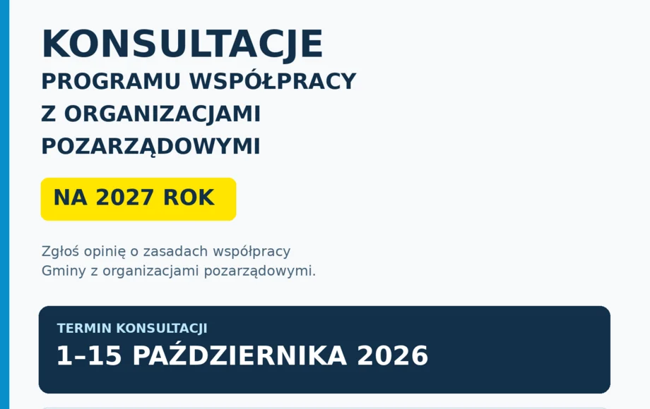 Grafika promocyjna wydarzenia Konsultacje Programu współpracy z organizacjami pozarządowymi na 2027 rok
