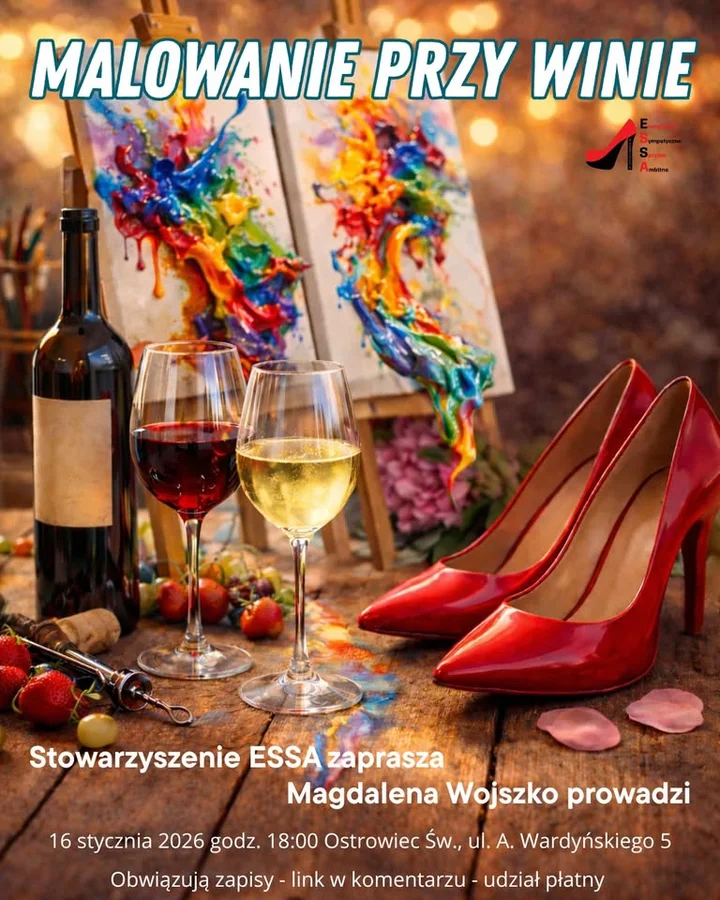 Grafika promocyjna wydarzenia MALOWANIE PRZY WINIE dla kobiet — warsztat malarski i relaks