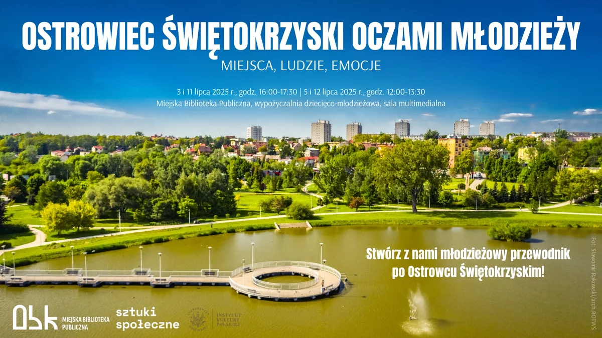 Grafika promocyjna wydarzenia Młodzieżowe spotkania o Ostrowcu Świętokrzyskim w bibliotece