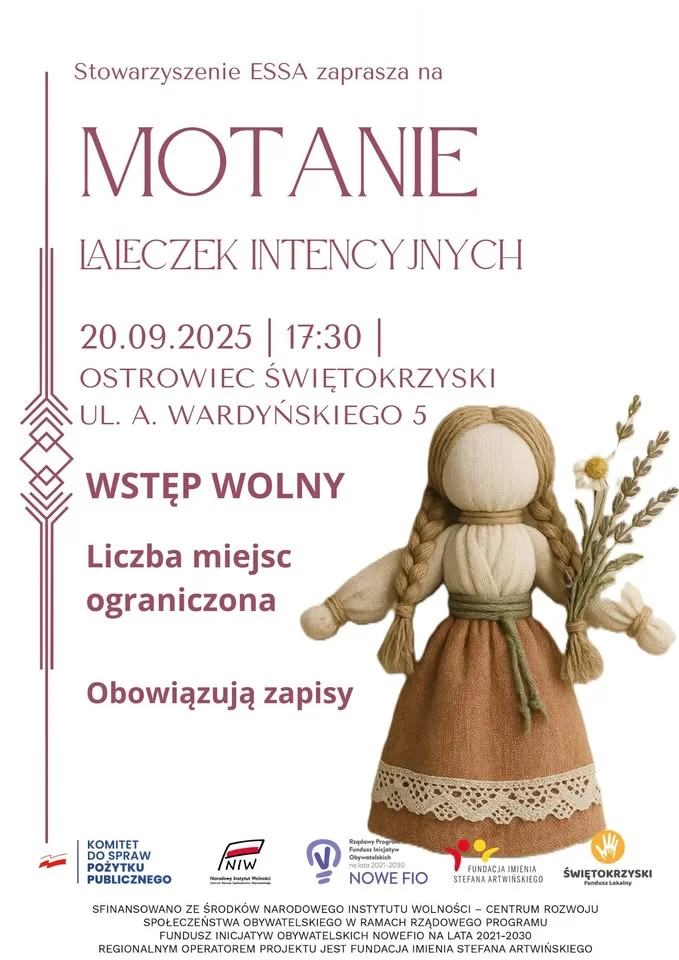 Obrazek przedstawia grafikę promocyjną wydarzenia Warsztaty tworzenia motanek z intencją