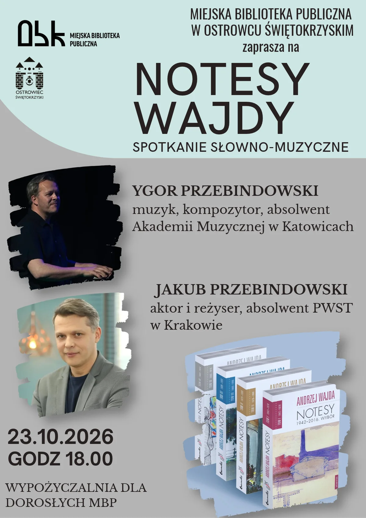 Grafika promocyjna wydarzenia Notesy Wajdy – spotkanie słowno-muzyczne