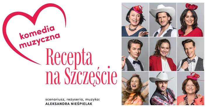 Obrazek przedstawia grafikę promocyjną wydarzenia Muzyczna komedia romantyczna „Recepta na szczęście” w Ostrowcu Świętokrzyskim