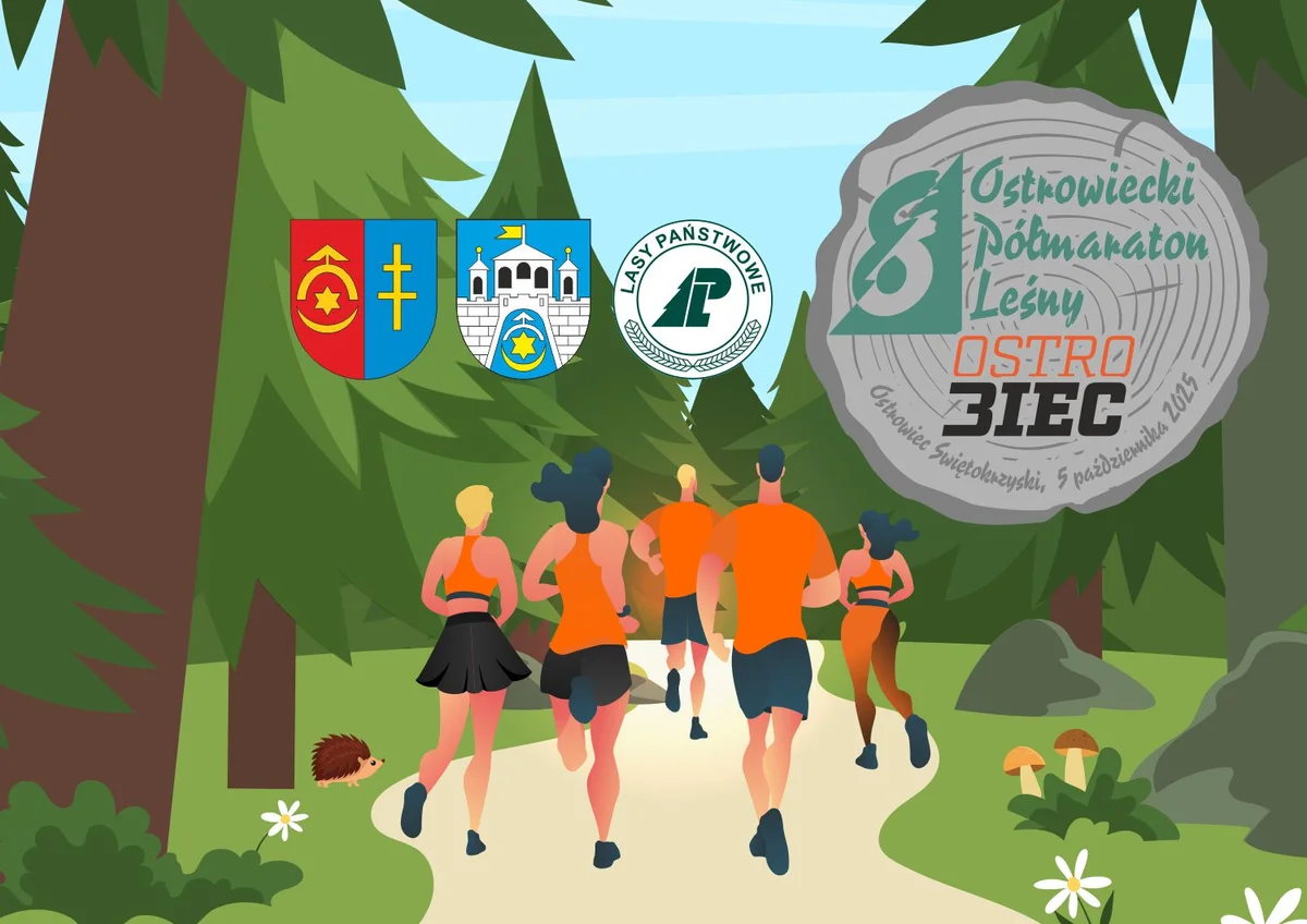 Grafika promocyjna wydarzenia Ostrowiecki Półmaraton Leśny – bieg w otoczeniu natury