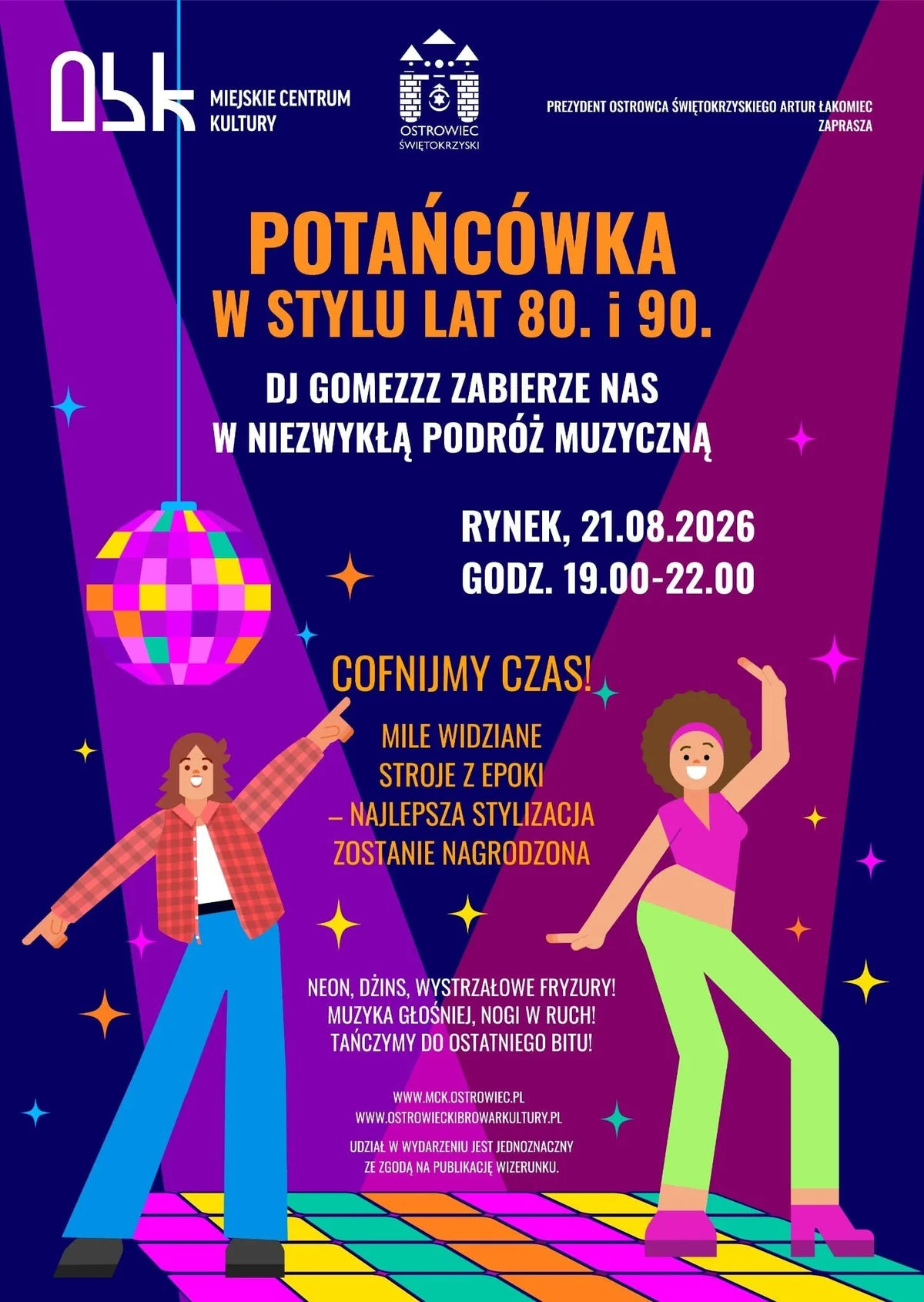 Grafika promocyjna wydarzenia Potańcówka w stylu lat 80. i 90.