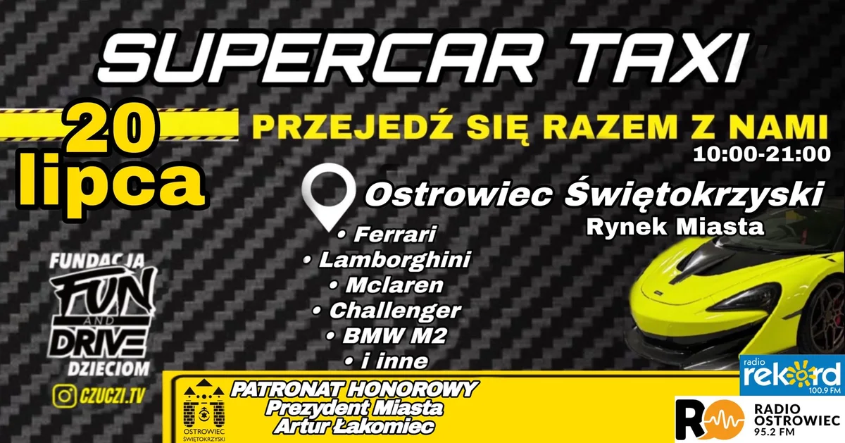 Grafika promocyjna wydarzenia Sportowe auta na rynku w Ostrowcu Świętokrzyskim – przejazdy i atrakcje dla każdego