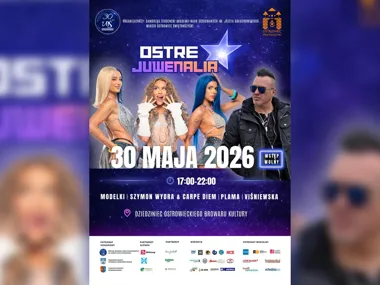 Grafika promocyjna wydarzenia Juwenalia Ostrowiec Świętokrzyski z Szymonem Wydrą i Carpe Diem