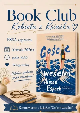 Grafika promocyjna wydarzenia Kobieta z Książką: majowe spotkanie o „Gościach weselnych” w Ostrowcu Świętokrzyskim