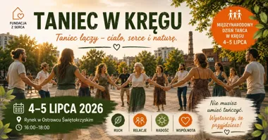 Grafika promocyjna wydarzenia Międzynarodowy Dzień Tańca w Kręgu w Ostrowcu Świętokrzyskim