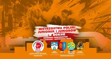 Grafika promocyjna wydarzenia Mistrzostwa Polski Juniorek i Juniorów w Boksie w Ostrowcu