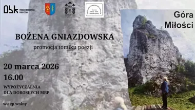 Grafika promocyjna wydarzenia Promocja tomiku „Góra Miłości” — Bożena Gniazdowska w Klubie Literackim ASPEKT