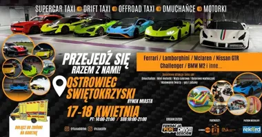 Grafika promocyjna wydarzenia Przejedź się Ferrari, Lamborghini, McLarenem i BMW w Ostrowcu Świętokrzyskim
