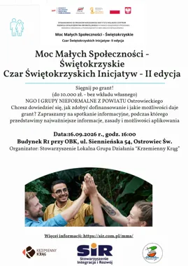 Grafika promocyjna wydarzenia Spotkanie informacyjne „Moc Małych Społeczności – Świętokrzyskie. Czar Świętokrzyskich Inicjatyw – II edycja”