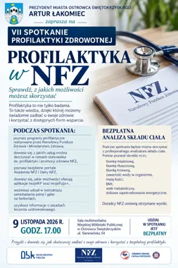 Grafika promocyjna wydarzenia VII Spotkanie Profilaktyki Zdrowotnej „Profilaktyka w NFZ”