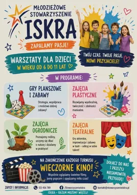Grafika promocyjna wydarzenia Wakacyjne warsztaty dla dzieci w Ostrowcu Świętokrzyskim