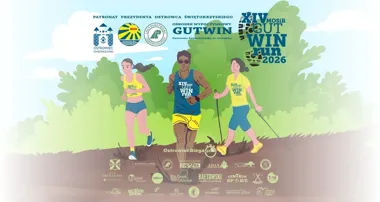 Grafika promocyjna wydarzenia XIV MosirGutwinRun 2026 – 3. runda w Ostrowcu Świętokrzyskim. Sportowy poranek z biegami i Nordic Walking