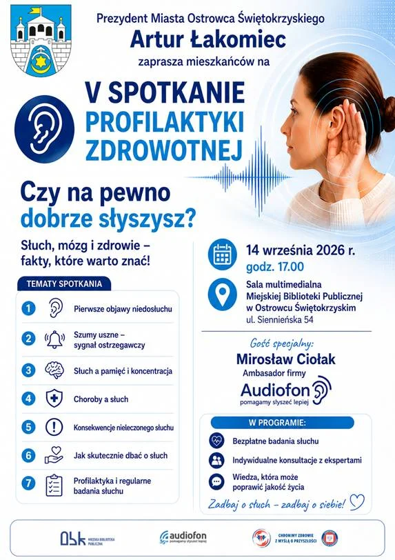 Grafika promocyjna wydarzenia V Spotkanie Profilaktyki Zdrowotnej „Czy na pewno dobrze słyszysz?”