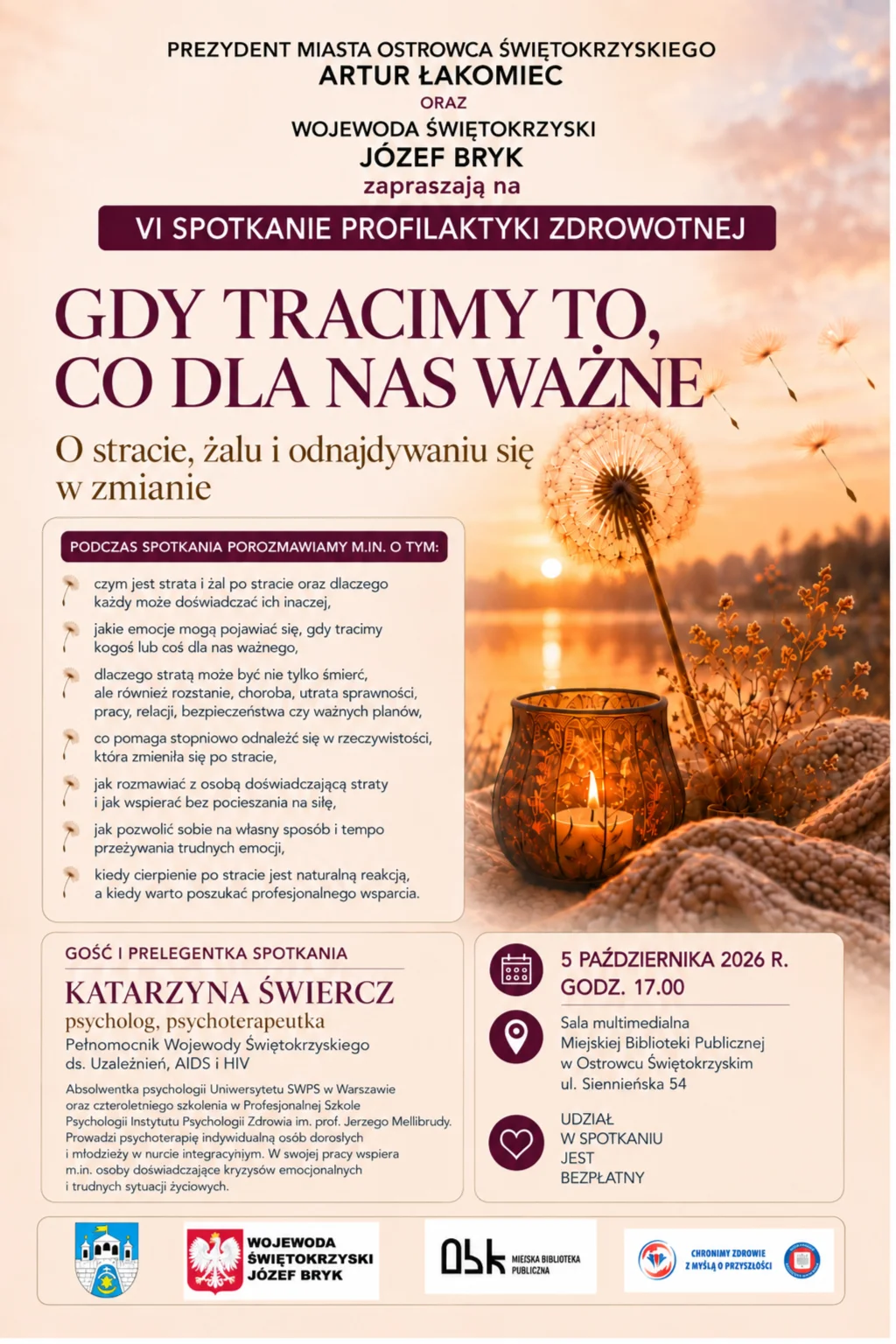 Grafika promocyjna wydarzenia VI Spotkanie Profilaktyki Zdrowotnej o stracie w Ostrowcu Świętokrzyskim