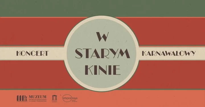 Grafika promocyjna wydarzenia W starym kinie — koncert karnawałowy w Pałacu Wielopolskich