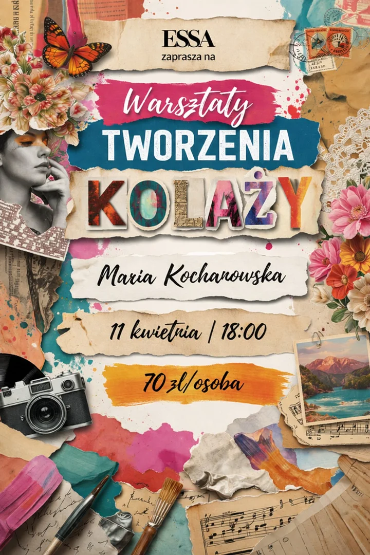 Grafika promocyjna wydarzenia Warsztaty tworzenia kolaży w ESSA w Ostrowcu Świętokrzyskim