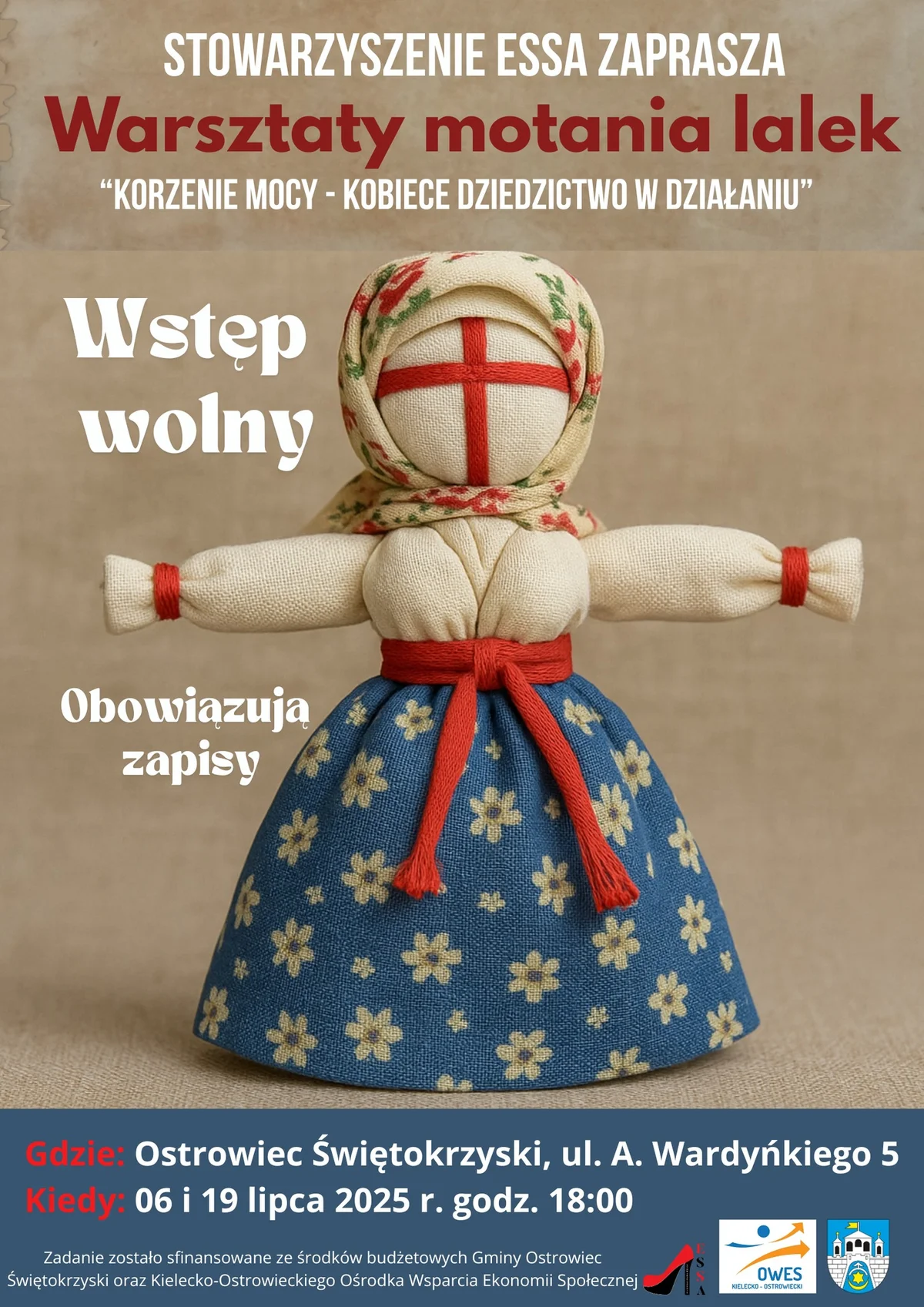 Grafika promocyjna wydarzenia Warsztaty tworzenia tradycyjnych lalek motanek w Ostrowcu Świętokrzyskim