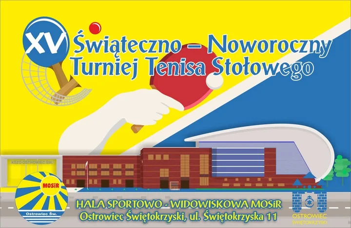 Grafika promocyjna wydarzenia XV Świąteczno–Noworoczny Turniej Tenisa Stołowego w Ostrowcu Świętokrzyskim